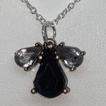 Handmade Silver-Tone Black & Clear Rhinestone Fly Necklace Photo 2