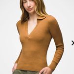 prAna  Milani Polo v-neck ribbed sweater in charcoal grey. Stretch, slim fit med. Photo 6