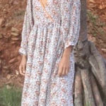 Daughters of India Binita Apricot Floral Print Maxi Dress Size Small Orange Photo 0