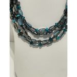 None Layered Beaded Gemstone Statement Necklace Turquoise Color Beads Blue Gunmetal Photo 1