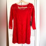 EXPRESS  size XS Cherry Red Long Sleeve Crochet Lace Mini Dress NWT Photo 4
