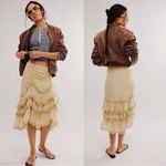 Free People  Calliope Ruffle Midi Skirt Sage Medium NWT Ethereal Western Bohemian Photo 2