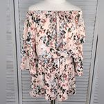 Olivaceous Watercolor Cheetah Print Boho Off the Shoulder Romper Pink/Muti-M Photo 0