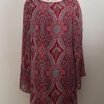 Fire Los Angeles Red Pattern Bell Sleeve Shift Dress Photo 0