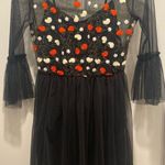 Takara Black Mesh Overlay Red Floral Embroidered Knee-Length Short Tulle Dress Photo 1