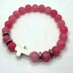 Bubble Gum Pink Beaded W/ White Cross Bracelet Photo 3