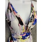 One Piece Sunseeker Swimsuit Size 4  Floral Low Cut V-Neck Sexy White Pink Blue Photo 3