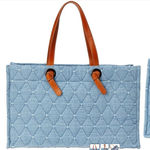 J. McLaughlin  Nessa Handbag‎ One Size NWT $248 Blue Quilted Tote Cotton Purse Photo 0