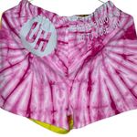 Re-Paved Cut & Sew Garments Unisex Rainbow Tie Dye Shorts – “We’re Here to Love You” Graphic – Made in USA (L) Photo 0