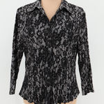 Fred David Lace‎ Print Stretch Button Top Womens Corporate Goth Whimsigoth Career Size L Photo 0