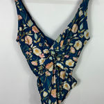 Nicole Miller Studio One Piece Swimsuit L Blue Floral Retro Ruched Pinup Resort Photo 0