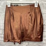 Line and Dot Gold Mini Pencil Skirt with Ruffled Detail Photo 4