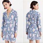 Rixo 2 Renata Blue Gingham Daisy Floral Collared Long Sleeve Mini Dress Retro Photo 1
