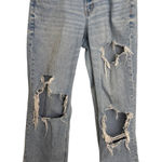 American Eagle Curvy Straight Jeans Womens 8 Light Wash Distressed Ripped Blue Photo 0