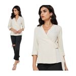 Topshop  Cream Wrap Belt Blouse Deep V-Neck Size 6 NWT Photo 1