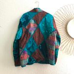 Y2K Whimsygoth Velvet Silk Wool Teal Blue Patchwork Artsy Floral Jacket Coat Cardigan Shirt Long Sleeve Boho Hippie Indie Funky Paisley Brown Photo 2