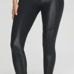 Good American  Bombshell Faux Leather Lace Front Glossy Black Legging Sz 3 (L) Photo 0