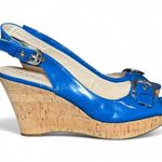 Franco Sarto Blue Buckle Peep Toe Sling-back Wedges Size 10 Photo 1