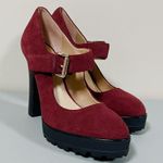 Michael Kors Red Burgundy Suede Mary-Jane Oxfords Mules Pumps Stilettos Heels Shoes Size 9 👠✨ Photo 0