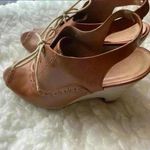 COLE ROOD & HAAN co. brown LEATHER LACE UP GLADIATOR PEEP TOE WEDGE SANDALS Size 6 Photo 2