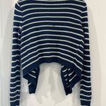 Navy Blue And White Striped Cropped Cardigan Size XS Photo 2