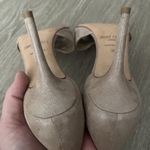 Jimmy Choo Authentic  Shimmer Champagne Gold Leather Peep Toe Heel Size 39 Photo 5