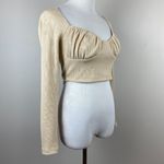 Princess Polly  Crop‎ Top 6 Beige Ribbed Knit Sweetheart Ruched Long Sleeve Photo 2