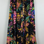 Cynthia Rowley Maxi Skirt Women's Large Black Multi Floral Smocked Button Front Photo 0