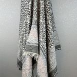 BCBGMAXAZRIA  Womens Boho Poncho Wrap Sweater One Size Black Beige Fringe Trim Photo 3