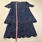 JKARA Navy 100% Silk Chiffon Beaded Sequins Scallop Sleeve And Layered Gown Blue Photo 3