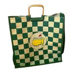 Augusta National Masters Jute Tote Bag Bamboo Handles Checkered Green Photo 0