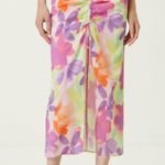 For Love & Lemons Pia Floral Midi Skirt Pink Cutout Waistband Cinched Size L Photo 0