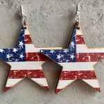 American Flag, Star Drop Wood Earrings Photo 0