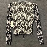 Meraki Mesh Ruched Crop Top Womens Small Black White Zebra Print Lined Pullover Photo 5