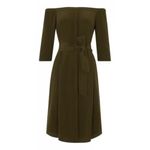 Whistles Flavia Off The Shoulder Midi Silk Tie Dress Khaki Green Size 0 XS NWT Photo 3