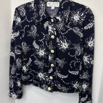 St John Collection Marie Gray Woman Navy Blue & White Floral Tapestry Cardigan 6 Photo 0