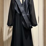 Badgley Mischka black chiffon dress with loop sash (12) - has flaws Photo 0