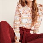 Anthropologie  current air plaid structured ruffle organza peasant top sz S Photo 0