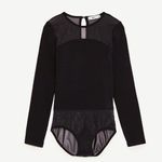 ZARA NWOT Black Mesh Panel Bodysuit Size M Photo 0