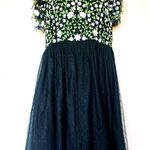 Jessakae Black Green & White Embroidered Floral Smocked Dotted Tulle Dress. Size 1X Photo 0