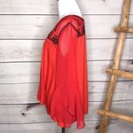 BKE  Red and Black Bell Sleeve Boho Blouse Medium Photo 2