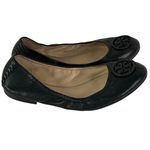 Tory Burch ALLIE Ballet Flat Shoe Black Leather Ballerina Logo 7 Photo 1