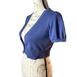 Loft | Ann Taylor  | Blue Short Sleeve Crop Cardigan One Button - Petite Small Photo 3