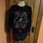 Vtg 90s oversized Christmas Wreath Glittery Sweater Black Size M Photo 3