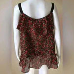 Libby Edelman  | Black Red Floral Off Shoulder Ruffle Sleeve Top | Large Photo 1