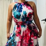 Eliza J Women Multicolor Floral Print Halter Maxi Prom Bridesmaid Dress Size 12 Photo 5