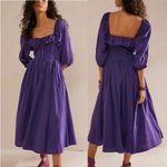 Free People  Oasis Smocked Ruffle Long Sleeve Midi Dress LARGE Dark Purple Photo 1