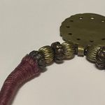Vintage Handmade Maroon Statement Costume Jewelry Necklace Brass Pendant Photo 6