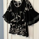 Esley  anthropologie blouse size small floral embroidered gauzy flutter sleeve Photo 3
