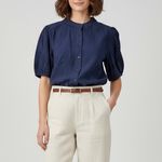 Pretty Garden Navy Blue Puff Sleeve Button Down Shirt Women's XL Casual Size undefined Photo 2